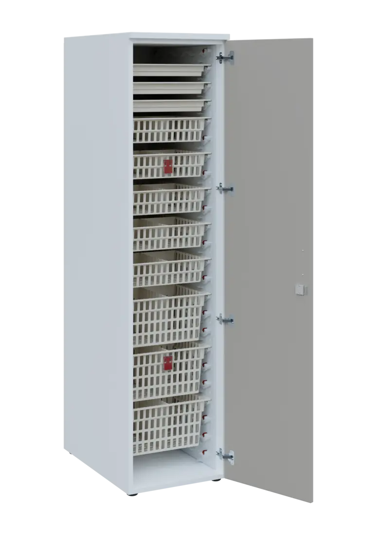 EUROMEDICA D - 46 ABS skříň léková boxová, 1-dveřová, pravá, 1950x460x735, korpus bílý, dvířka šedá